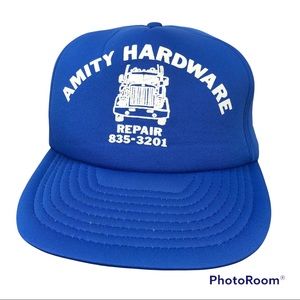 Vintage Amity Hardware Repair Trucker Foam SnapBack Hat San Sun